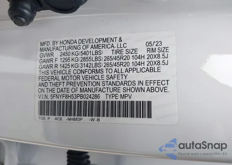 2023 Honda Passport Awd Ex-L из США, поврежденный, VIN 5FNYF8H53PB024286